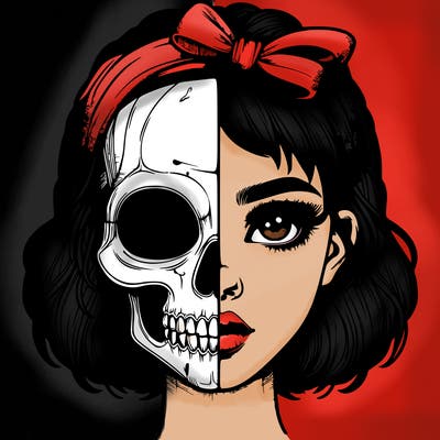 realistic girl with half skull mask