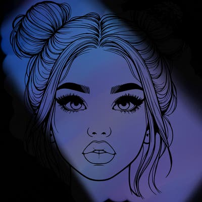 realistic girl with two buns on her hair and lips