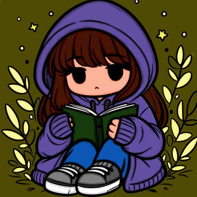 girl in oversized hoodie reading a book