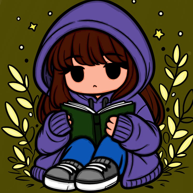 girl in oversized hoodie reading a book