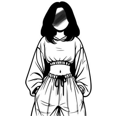 realistic girl faceless with baggy pants and a crop top