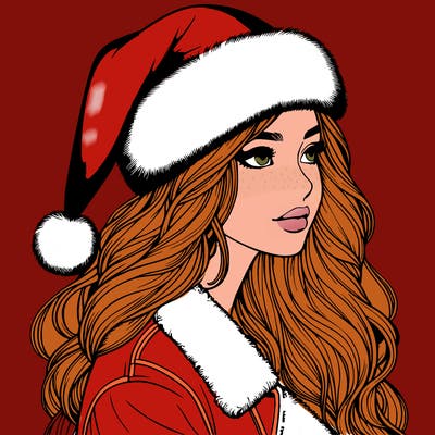 realistic girl in santa hat