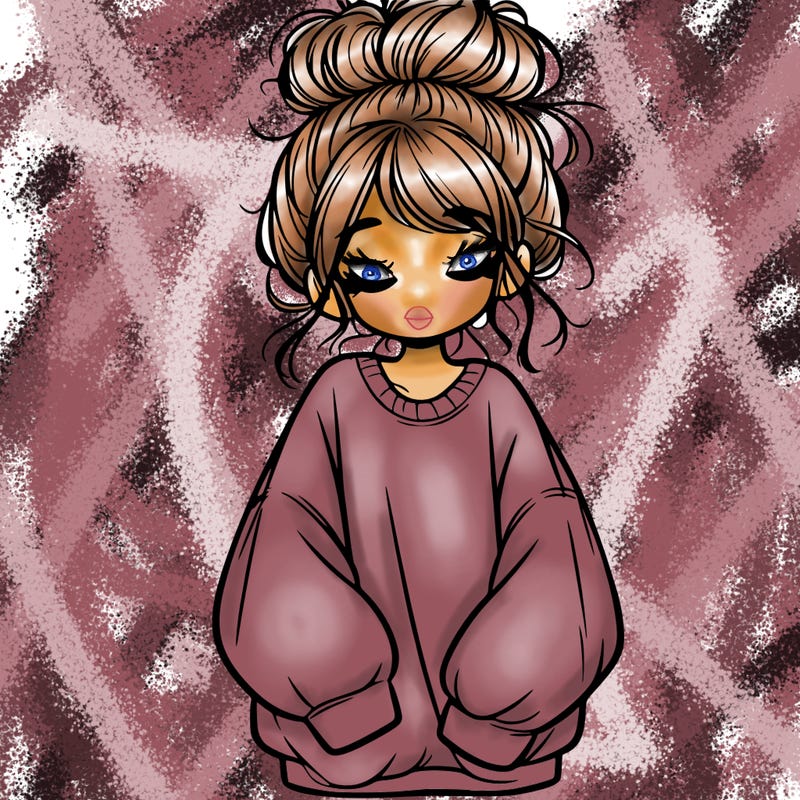 girl with baggy sweatshirt and messy bun