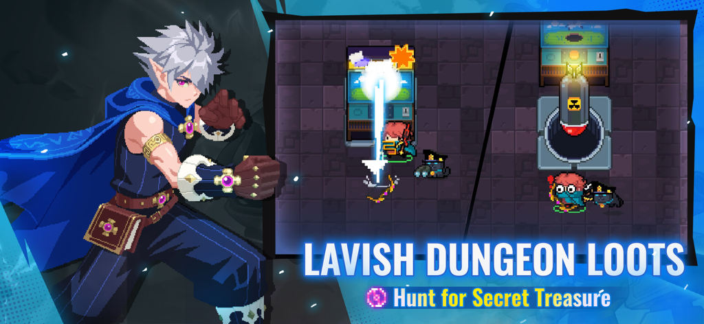 Soul Knight gameplay screenshot showing character art and dungeon treasure hunting