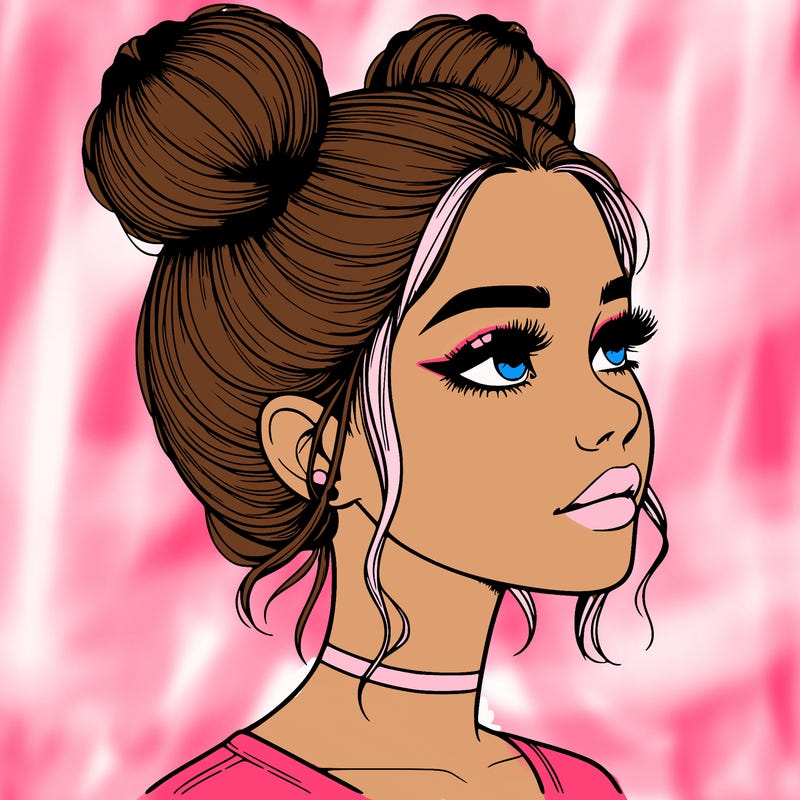 realistic girl with buns on the top of her head