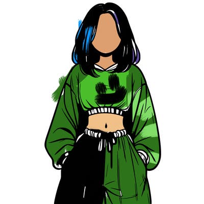 realistic girl faceless with baggy pants and a crop top