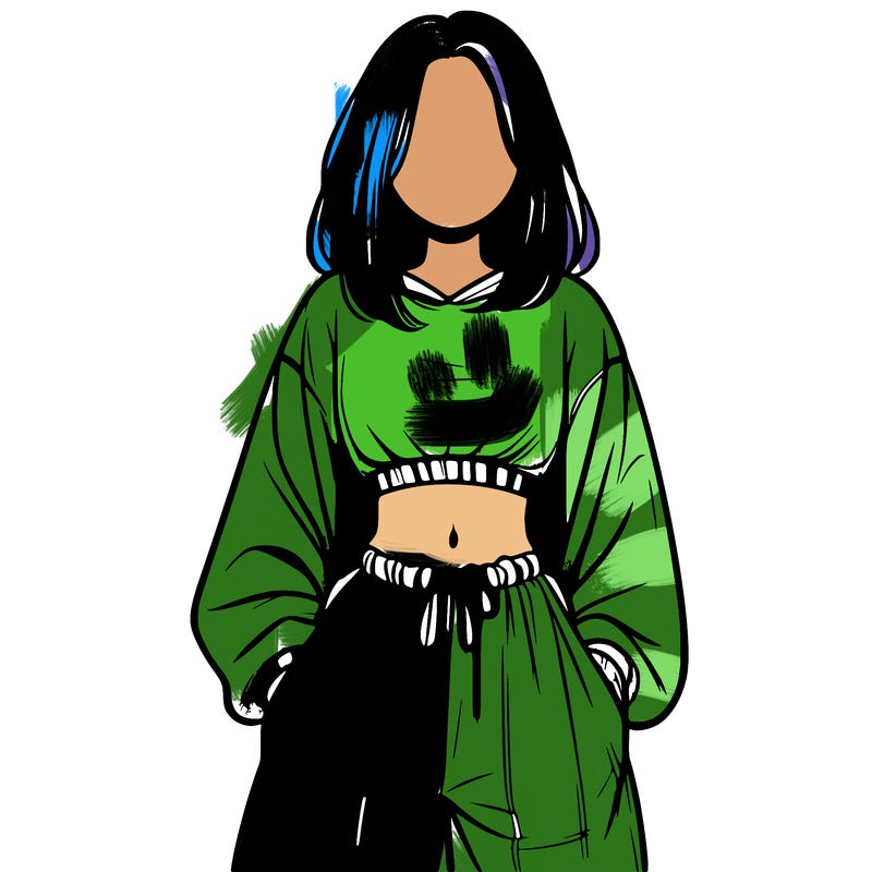 realistic girl faceless with baggy pants and a crop top