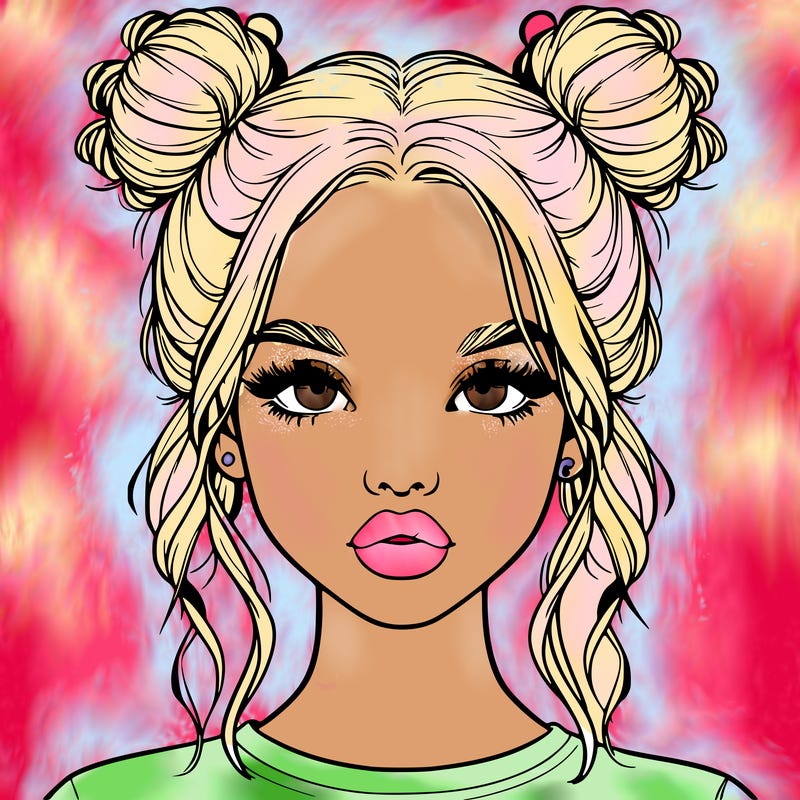 realistic girl with two buns in hair and lips