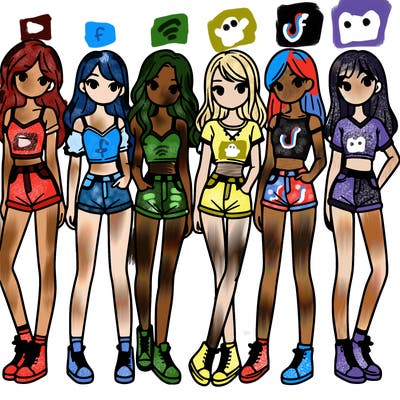 a group of girls wearing crop tops and shorts