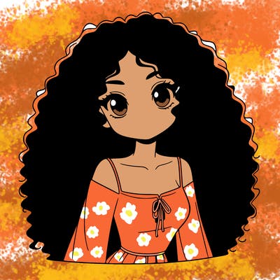 a black anime girl with long afro hair