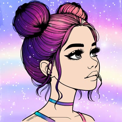 realistic girl with buns on the top of her head