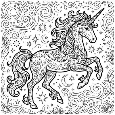 Gallop into a world of magic with this stunning Golden Unicorn coloring page, designed especially for teens. Its intricate celestial patterns and elegant details offer a wonderfully engaging and relaxing artistic challenge.