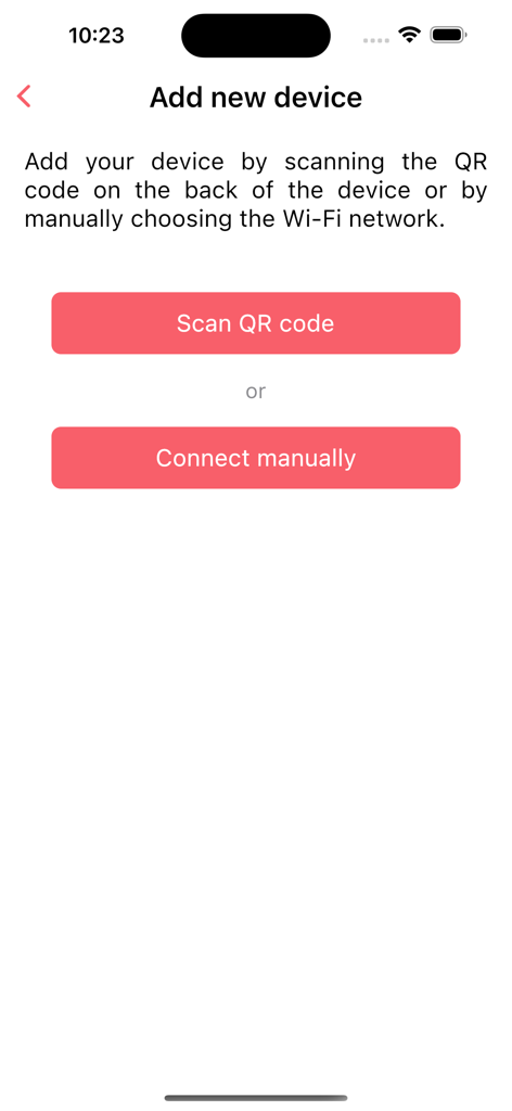 Interface do aplicativo FLARM Hub para adicionar um novo dispositivo mostrando opções para digitalizar um código QR ou conectar manualmente