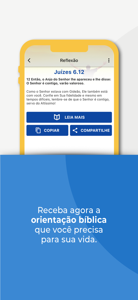 Screenshot of the Biblia Sagrada Mobidic app showing a daily biblical reflection in Portuguese on Judges 6:12 with sharing and copy options.
