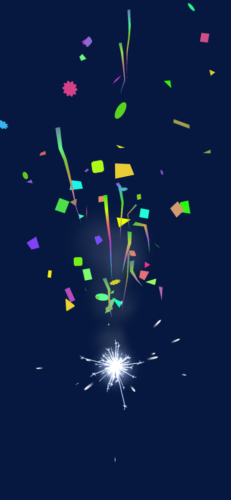 Digital firecracker with colorful confetti and streamers for party atmosphere
