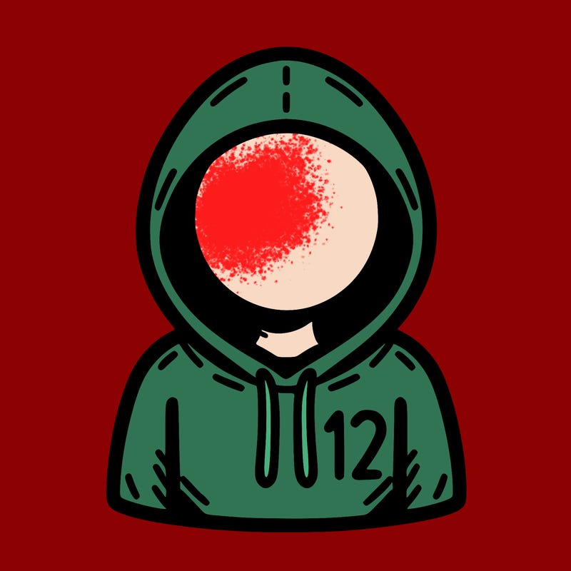 a person with non face waering a hoodie with a small 132 symbol
