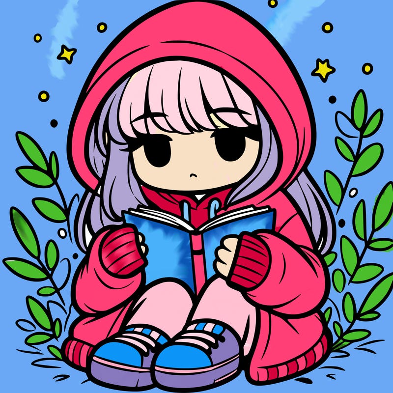 girl in oversized hoodie reading a book