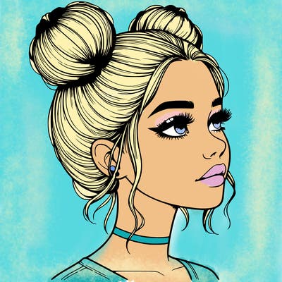 realistic girl with buns on the top of her head