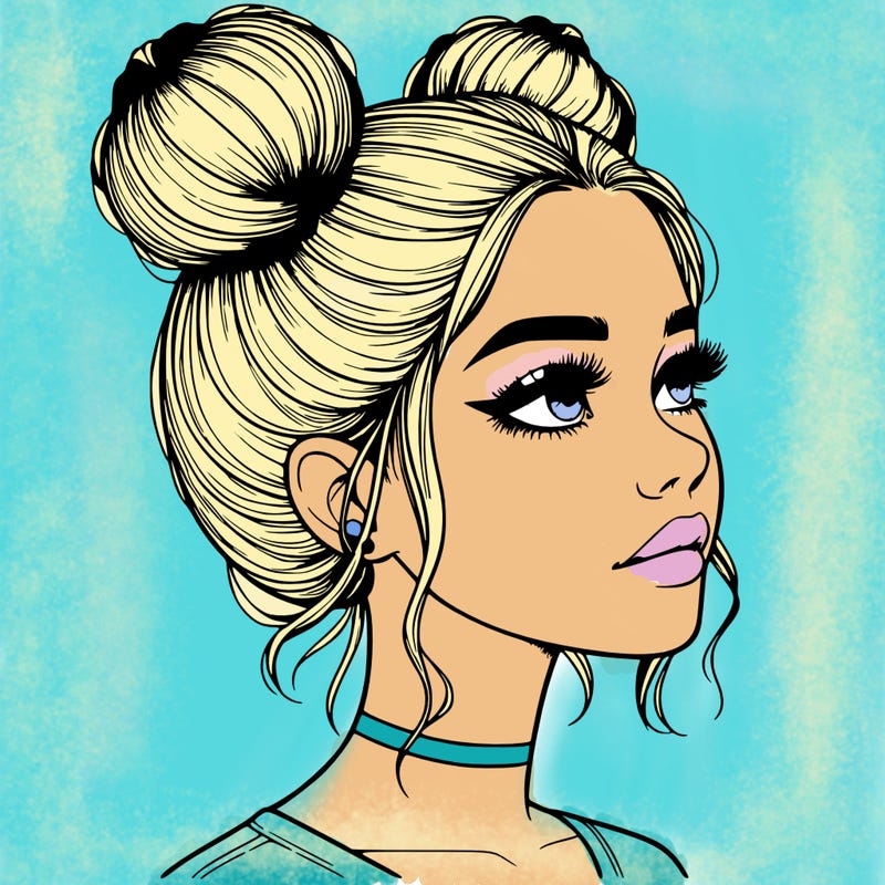 realistic girl with buns on the top of her head