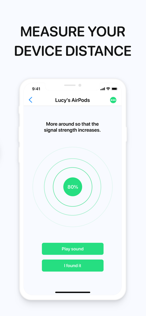 Battery Widget: CPU x Monitor - Interfaz de la aplicación Battery Widget mostrando la función de buscador de dispositivos Bluetooth para rastrear AirPods perdidos.