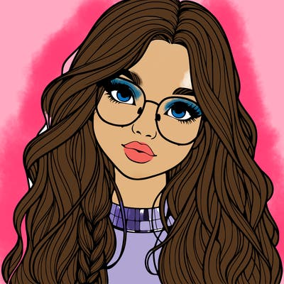 girl with long hair and freckles and glasses realistic