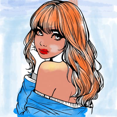 realistic girl with bangs looking over her shoulder