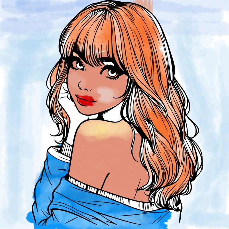 realistic girl with bangs looking over her shoulder