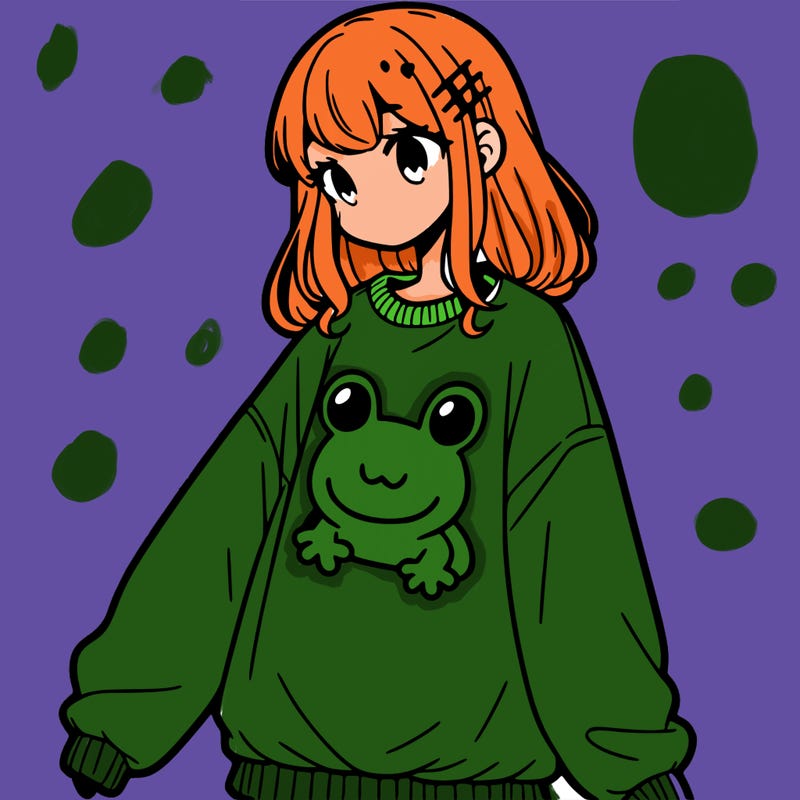 girl wearing frogging sweatshirt