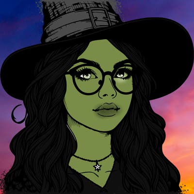 a witch with glasses realistic