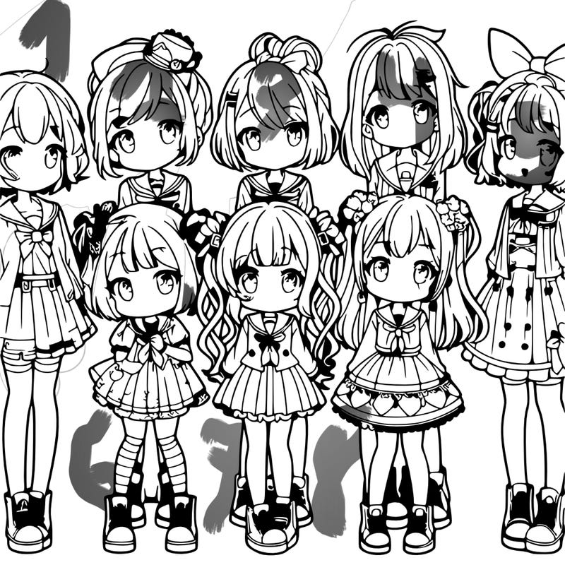 6 cute anime girls lined up