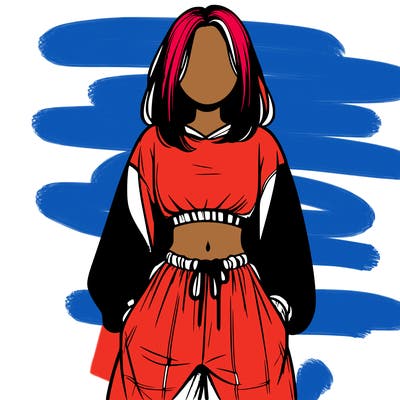 realistic girl faceless with baggy pants and a crop top