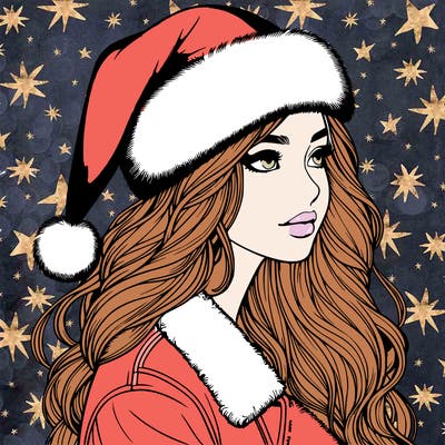 realistic girl in santa hat