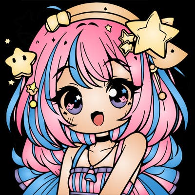 cute anime girl with star accessories