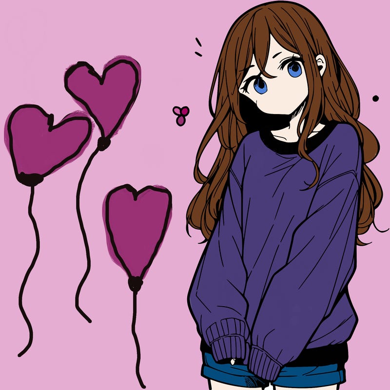 manga teen girl  in a sweater and baggy pants