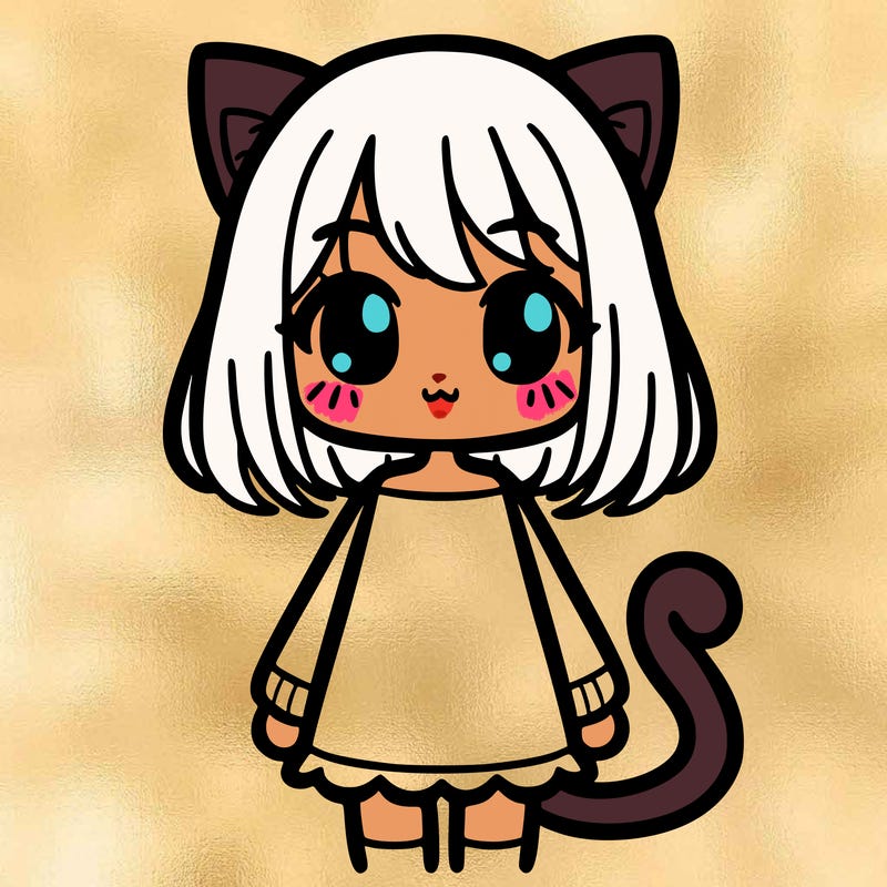 girl with cat ears and tail with some hair over part of one of her eyes