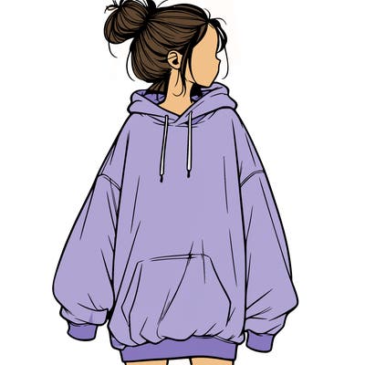 realistic girl with a oversized sweatshirt on and a bun