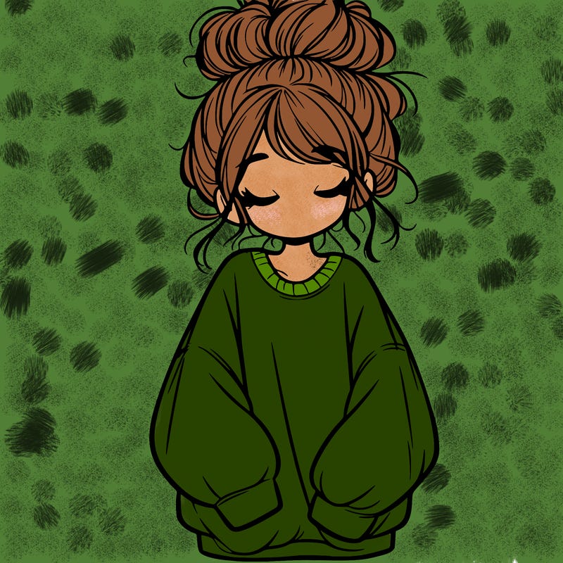girl with baggy sweatshirt and messy bun
