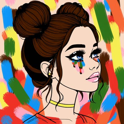 realistic girl with buns on the top of her head