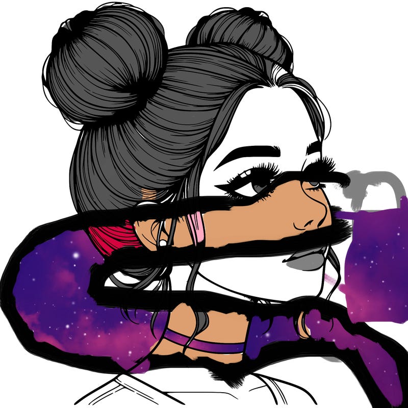 realistic girl with buns on the top of her head