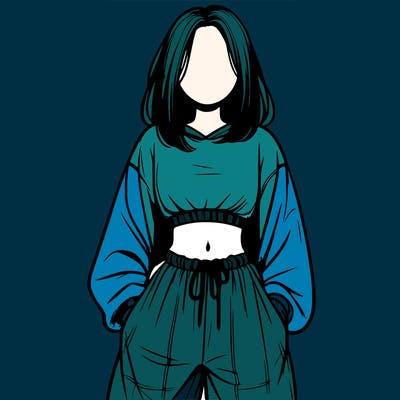 realistic girl faceless with baggy pants and a crop top