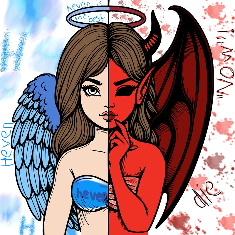 realistic angel half demon