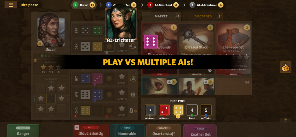 Roll Player - The Board Game - Gameplay of Roll Player digital board game featuring character creation and AI opponents.