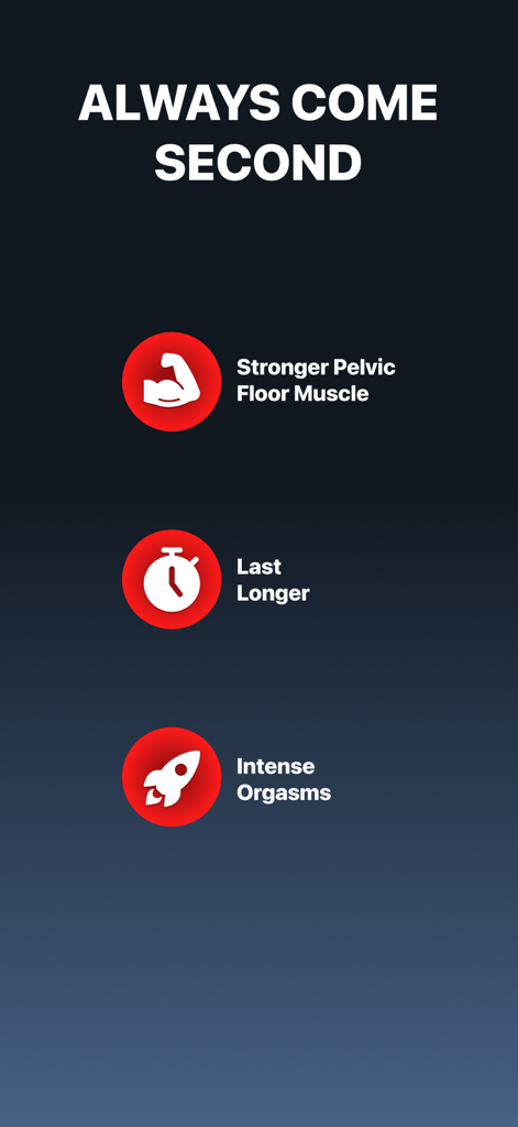 HOLD: Last Longer Kegels - Screenshot showing the benefits of the HOLD app including stronger pelvic floor muscles and increased stamina