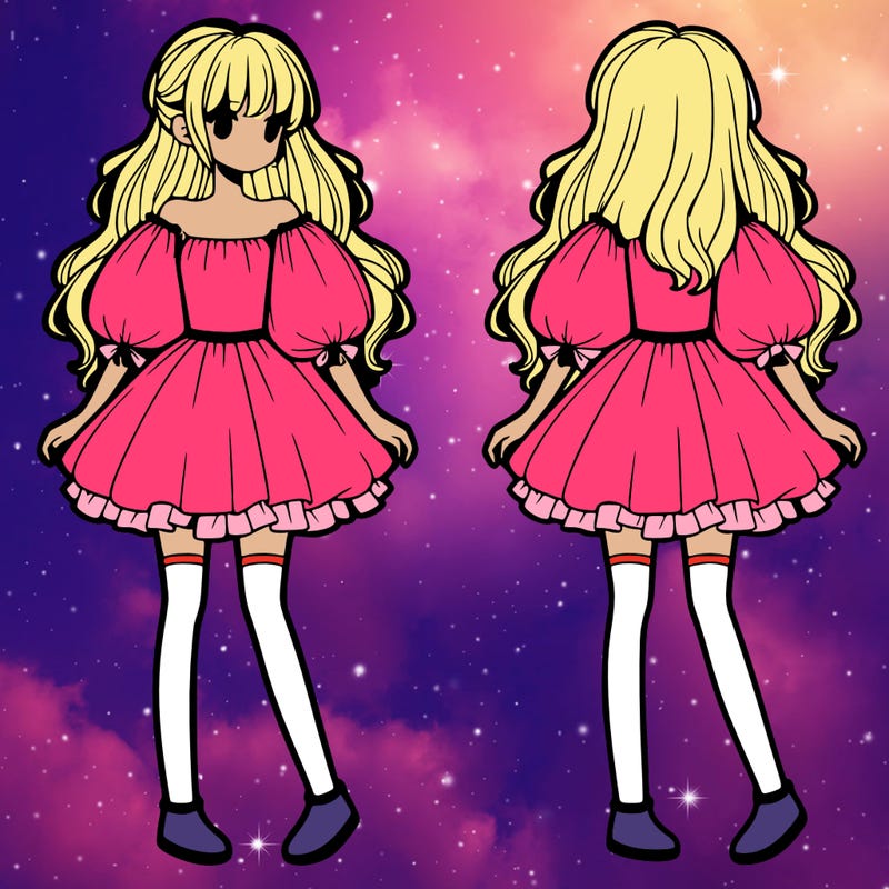 a girl wearing a short dress with poofy sleeves