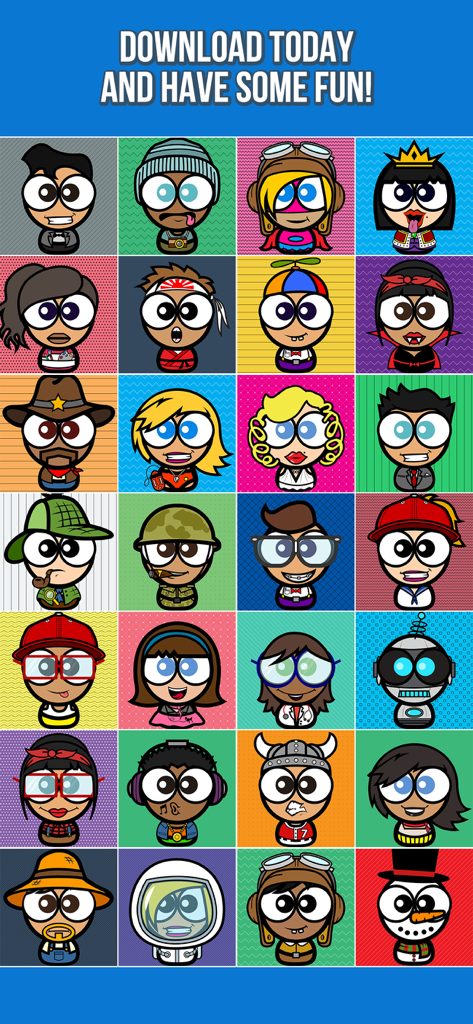 Cute Avatar Creator - A colorful grid of various custom cartoon avatars in different outfits and styles