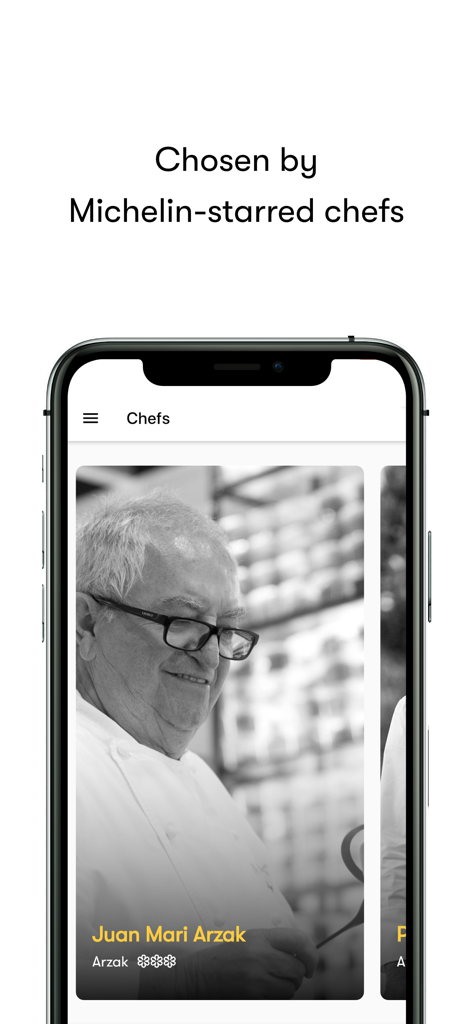 Pintxos - Screenshot of the Pintxos app showing a curated list of pintxos by Michelin-starred chef Juan Mari Arzak.
