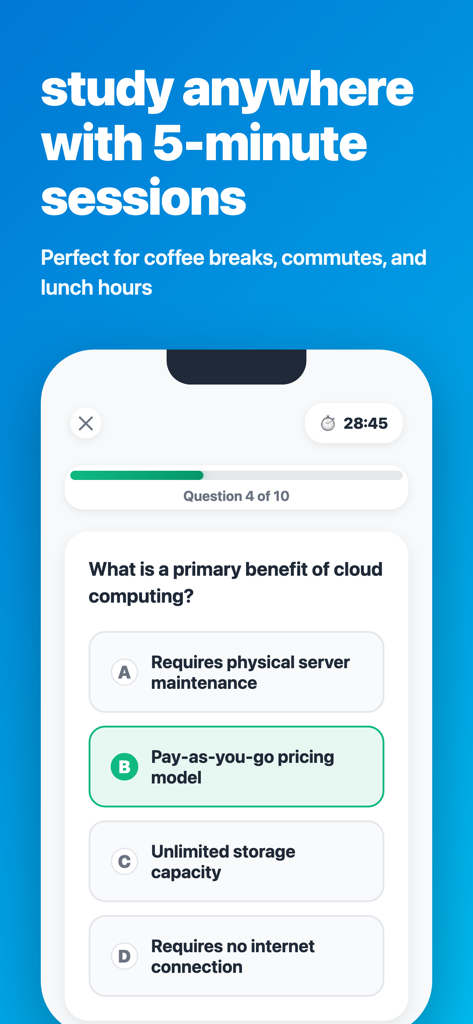 AI-900 Azure AI Fundamentals - Mobile app interface for Azure AI Fundamentals practice questions