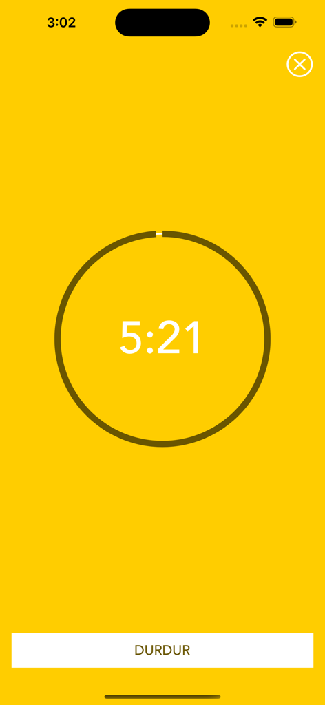 Digital egg timer app interface showing a countdown of five minutes and twenty-one seconds