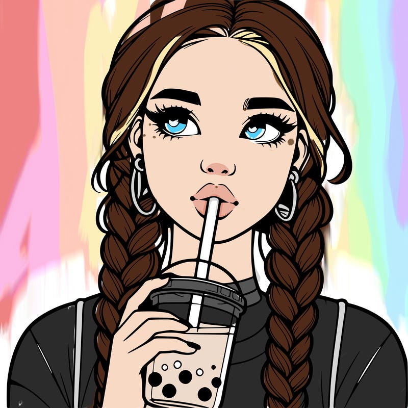 realistic girl with braided hair drinking boba