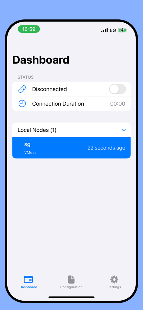 VPN - Mango V2ray - Mango V2ray VPN app dashboard showing connection status and local VMess node